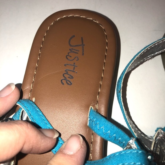 NEW Justice Jeweled Turquoise Blue Sandals - Picture 5 of 12